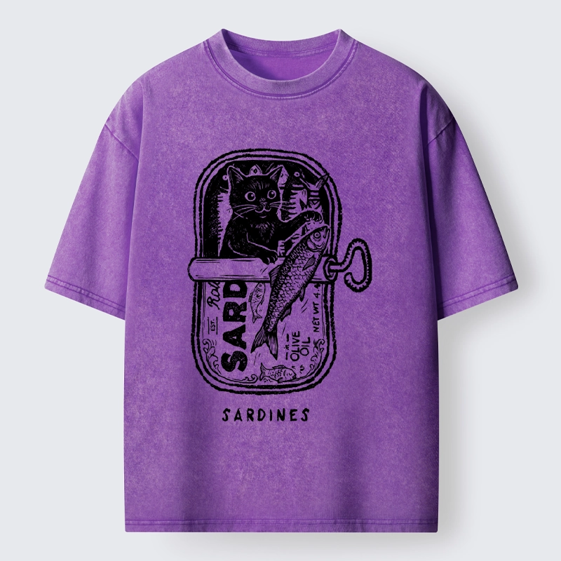 Tokyo-Tiger Black Cat Stuck In A Sardine Can Washed T-Shirt