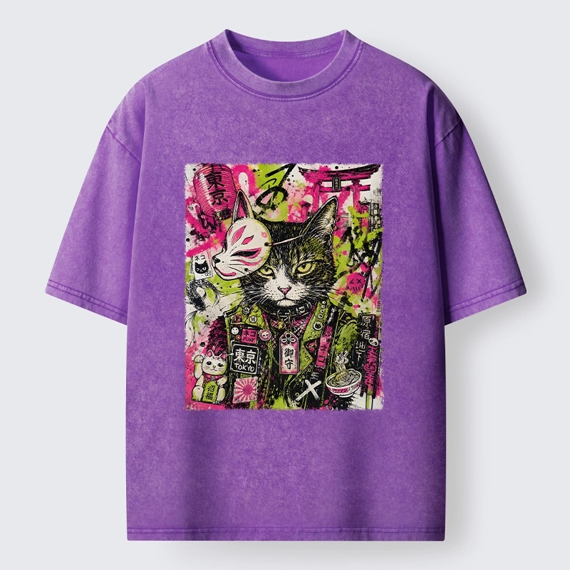 Tokyo-Tiger Funny Tokyo Street Cat Meme Art Washed T-Shirt