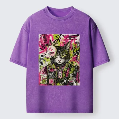 Tokyo-Tiger Funny Tokyo Street Cat Meme Art Washed T-Shirt