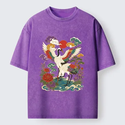 Tokyo-Tiger Traditional Japanese Cranes Art Print Washed T-Shirt