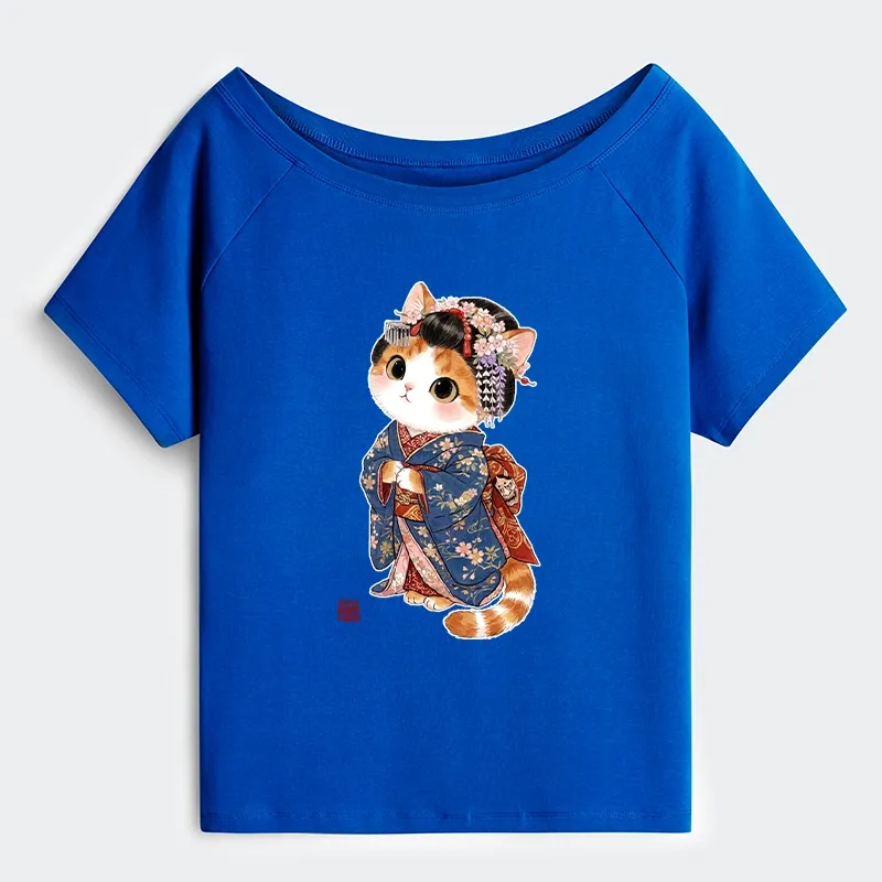 Tokyo-Tiger Cat Dressed As A Geisha Funny Off Shoulder T-Shirt Sale