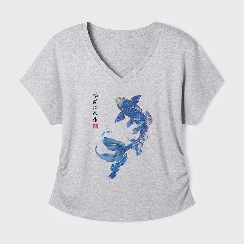 Tokyo-Tiger Lucky Blue Koi Fish Art Modal Dolman Sleeve T-Shirt