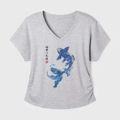 Tokyo-Tiger Lucky Blue Koi Fish Art Modal Dolman Sleeve T-Shirt