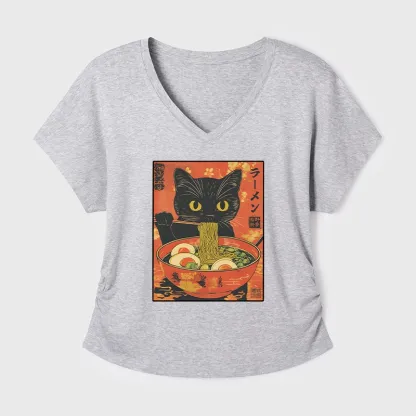 Tokyo-Tiger Hungry Black Cat Loves Ramen Modal Dolman Sleeve T-Shirt