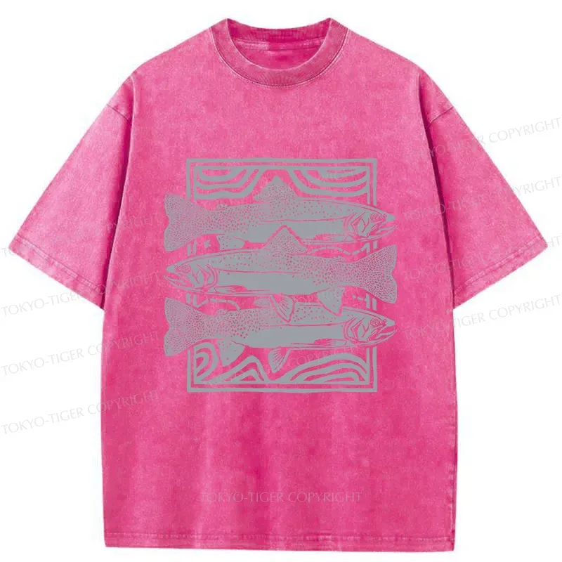 Tokyo-Tiger Big Fish Woodcut Washed T-Shirt