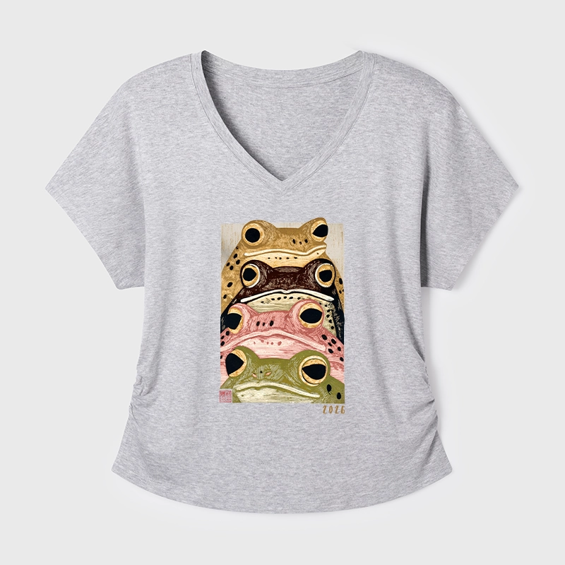 Tokyo-Tiger Whimsical Multi Colored Frog Art Modal Dolman Sleeve T-Shirt