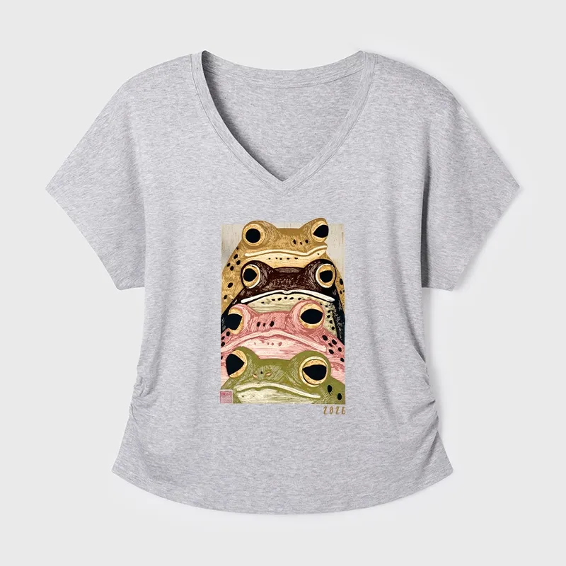 Tokyo-Tiger Whimsical Multi Colored Frog Art Modal Dolman Sleeve T-Shirt