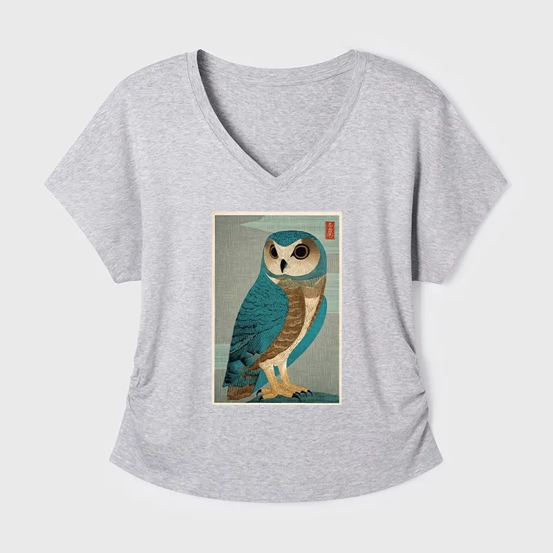 Tokyo-Tiger Vintage Owl Woodblock Art Modal Dolman Sleeve T-Shirt