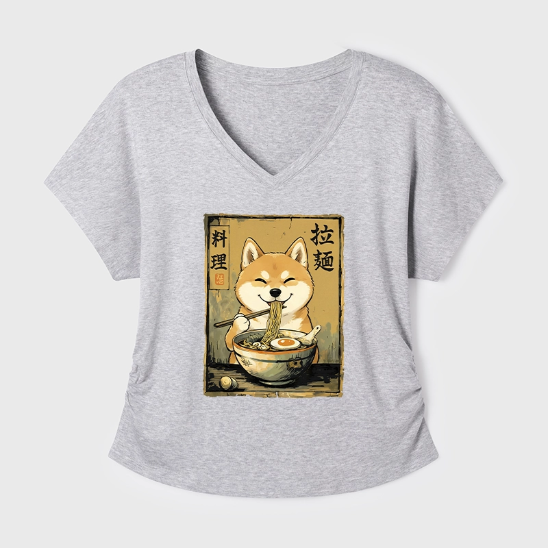 Tokyo-Tiger Happy Shiba Eating Ramen Modal Dolman Sleeve T-Shirt