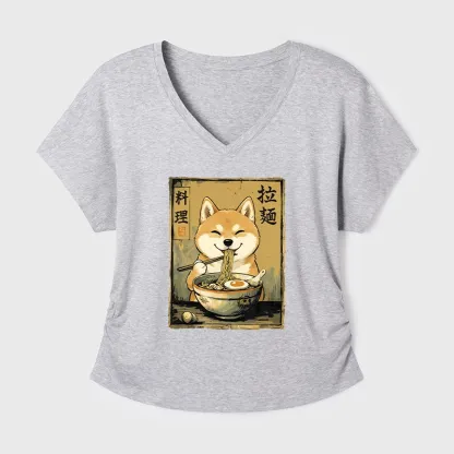 Tokyo-Tiger Happy Shiba Eating Ramen Modal Dolman Sleeve T-Shirt