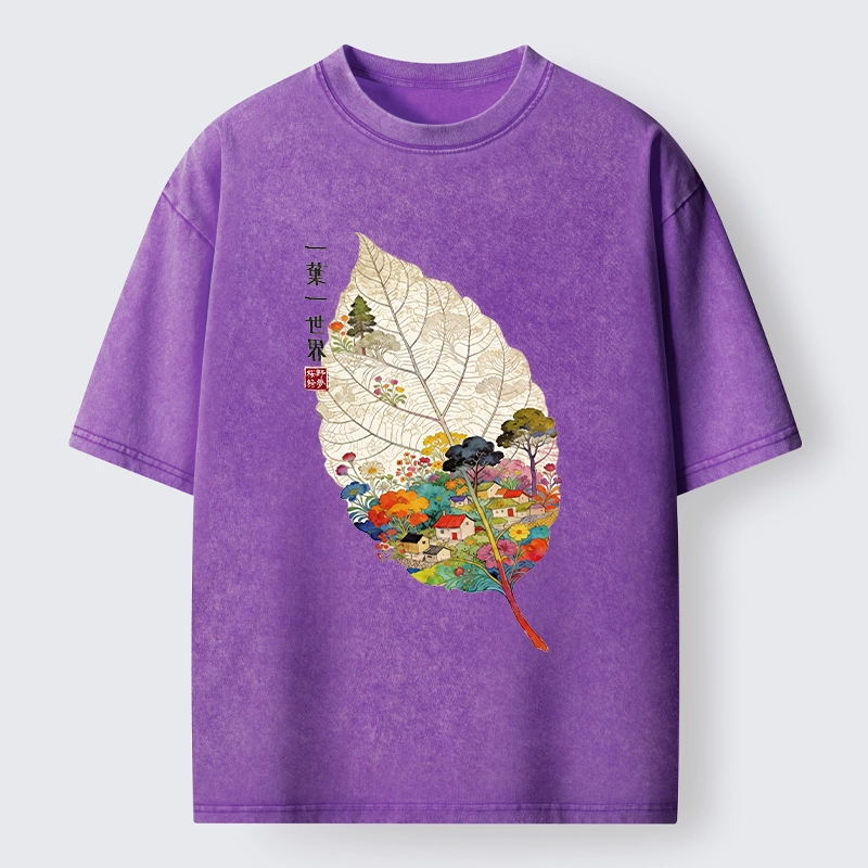 Tokyo-Tiger One Leaf Holds A Tiny Colorful World Washed T-Shirt