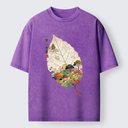 Tokyo-Tiger One Leaf Holds A Tiny Colorful World Washed T-Shirt