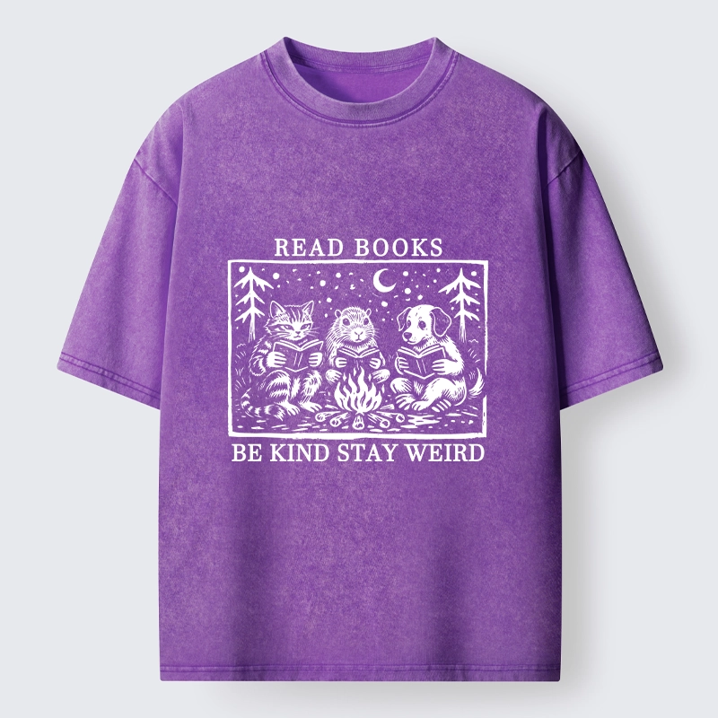 Tokyo-Tiger Be Kind Stay Weird Book Loving Forest Pals Washed T-Shirt