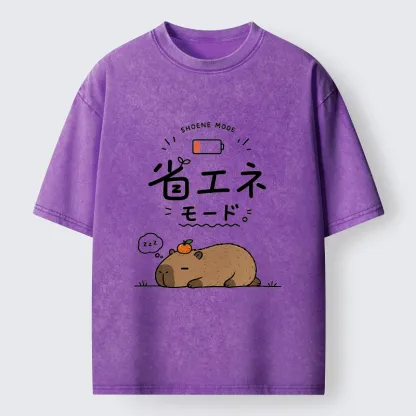 Tokyo-Tiger Capybara Naps Through Slow Lazy Days Washed T-Shirt