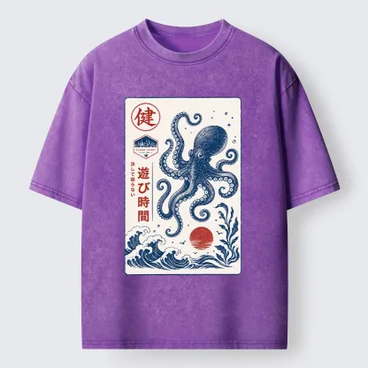 Tokyo-Tiger Octopus Swims In Wild Ocean Waves Washed T-Shirt