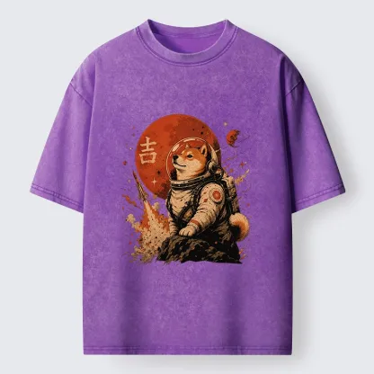 Tokyo-Tiger Space Dog On Red Planet Mission Washed T-Shirt