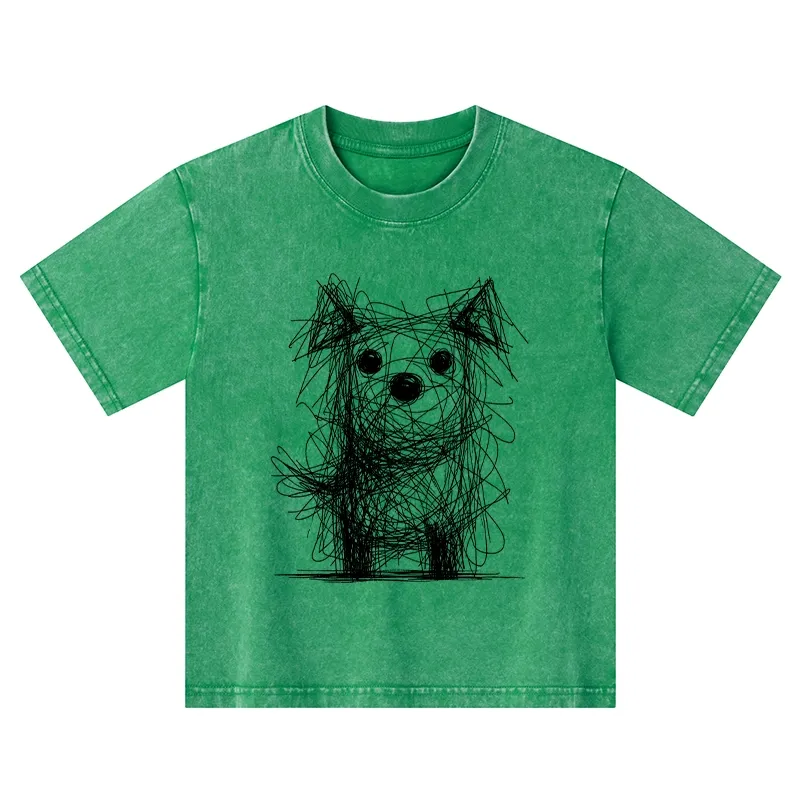 Tokyo-Tiger Scruffy Dog Chaos Art Kids Washed T-Shirt