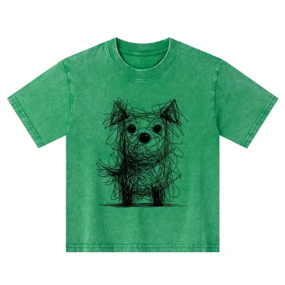 Tokyo-Tiger Scruffy Dog Chaos Art Kids Washed T-Shirt