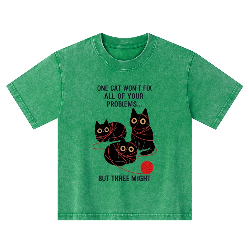 Tokyo-Tiger Three Cats Fix All Problems Kids Washed T-Shirt