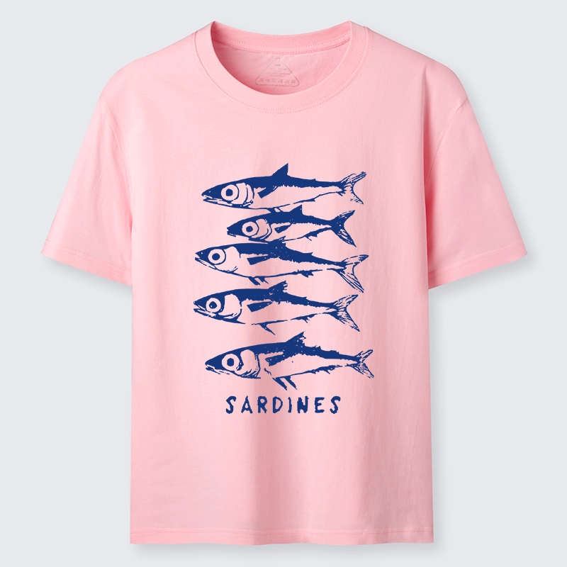 Tokyo-Tiger Blue And White Sardines Linocut Art Classic T-Shirt
