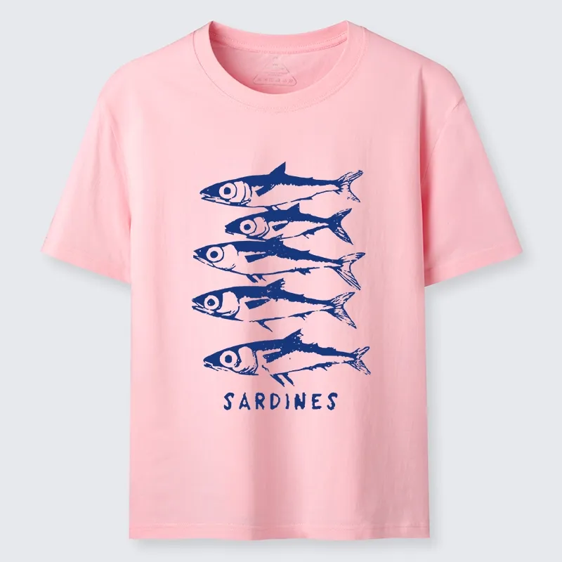 Tokyo-Tiger Blue And White Sardines Linocut Art Classic T-Shirt