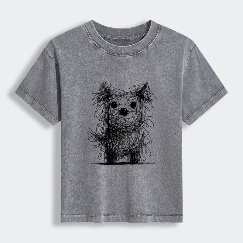Tokyo-Tiger Scruffy Dog Chaos Art Women's Washed T-shirt
