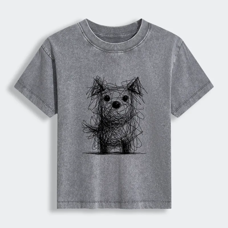 Tokyo-Tiger Scruffy Dog Chaos Art Women's Washed T-shirt