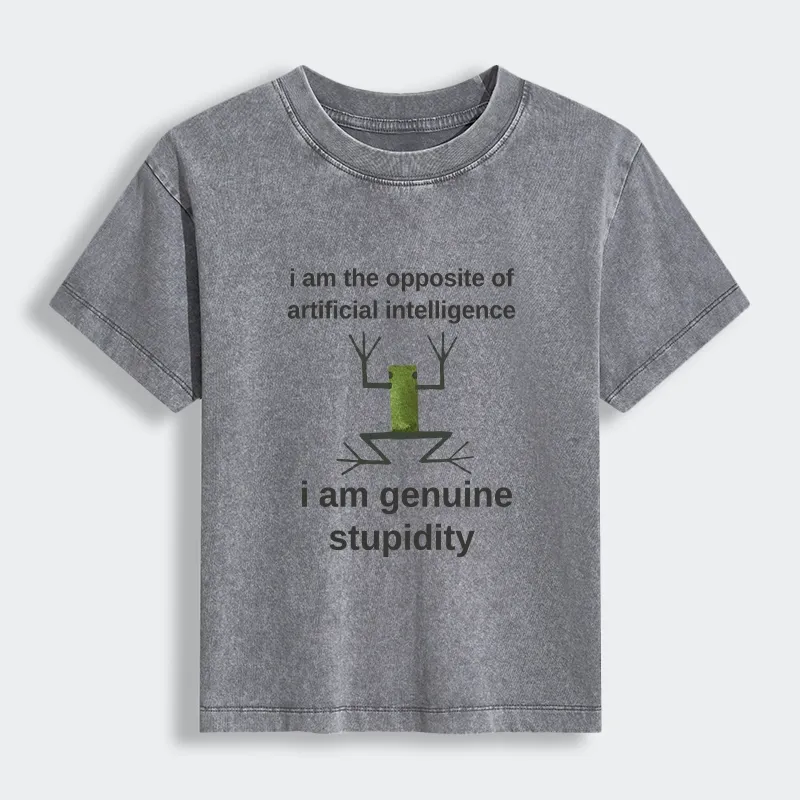 Tokyo-Tiger Genuine Stupidity Frog Meme Women's Washed T-shirt