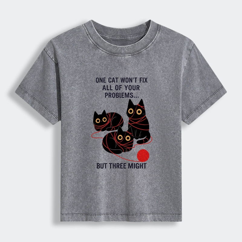 Tokyo-Tiger Three Cats Fix All Problems Women's Washed T-shirt