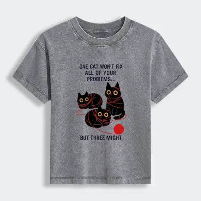 Tokyo-Tiger Three Cats Fix All Problems Women's Washed T-shirt