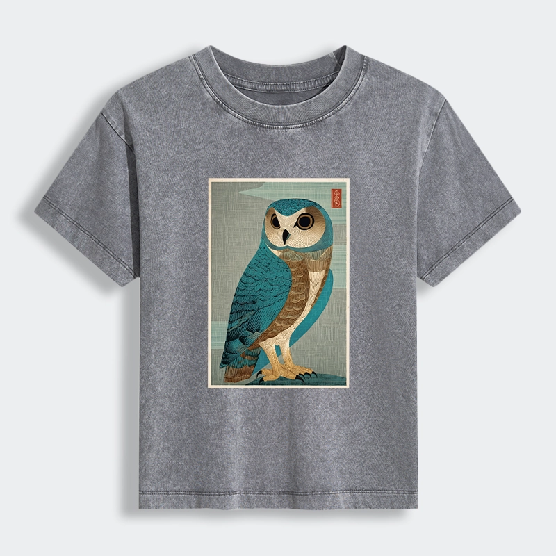Tokyo-Tiger Vintage Owl Woodblock Art Women's Washed T-shirt
