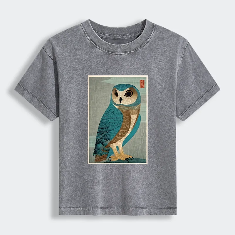 Tokyo-Tiger Vintage Owl Woodblock Art Women's Washed T-shirt