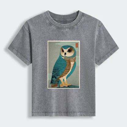 Tokyo-Tiger Vintage Owl Woodblock Art Women's Washed T-shirt