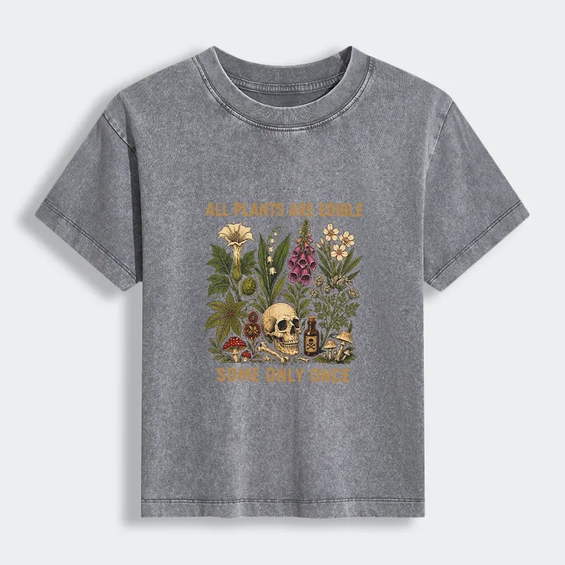 Tokyo-Tiger Edible Plants Some Only Once Joke Women's Washed T-shirt
