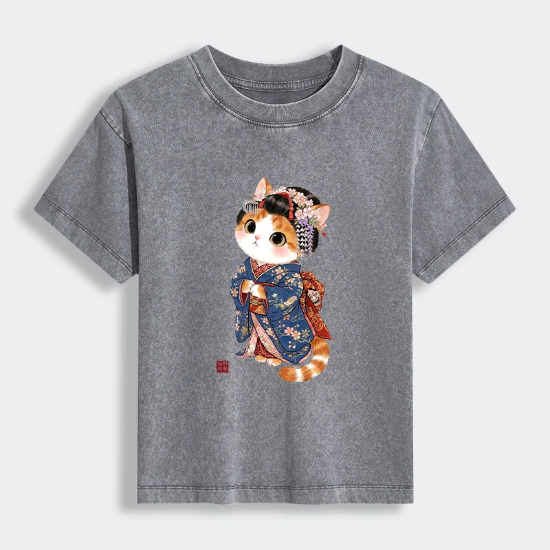 Tokyo-Tiger Cat Dressed As A Geisha Funny Women's Washed T-shirt