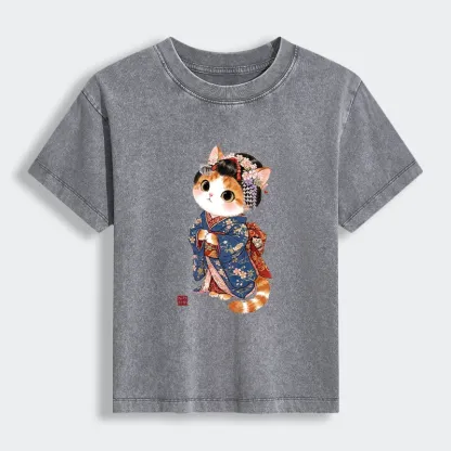 Tokyo-Tiger Cat Dressed As A Geisha Funny Women's Washed T-shirt