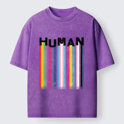 Tokyo-Tiger Rainbow Stripes Human Pride Washed T-Shirt