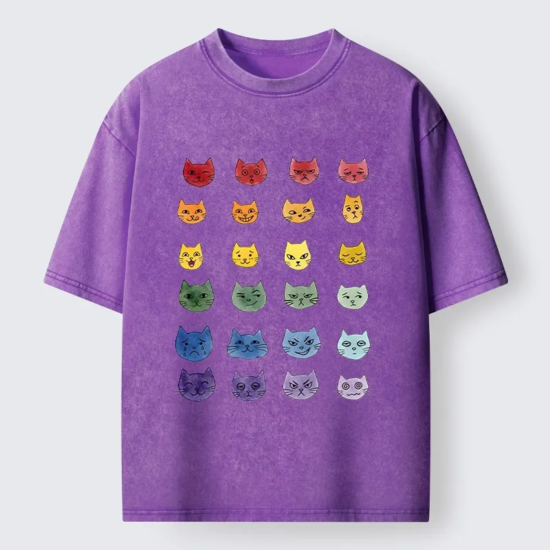 Tokyo-Tiger Watercolor Rainbow Cat Washed T-Shirt