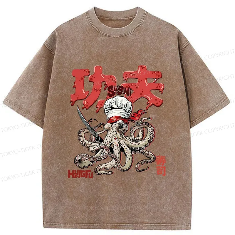 Tokyo-Tiger Octopus Chef Washed T-Shirt