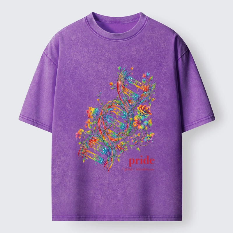 Tokyo-Tiger Floral Rainbow DNA Full Of Pride Spirit Washed T-Shirt