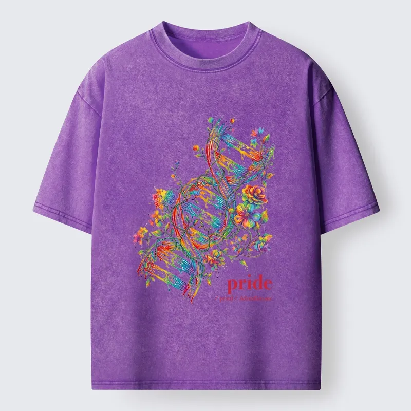 Tokyo-Tiger Floral Rainbow DNA Full Of Pride Spirit Washed T-Shirt
