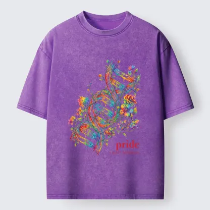 Tokyo-Tiger Floral Rainbow DNA Full Of Pride Spirit Washed T-Shirt