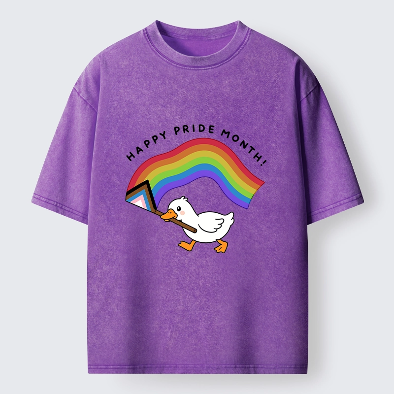 Tokyo-Tiger Funny Meme Duck Waves Pride Flag High Washed T-Shirt