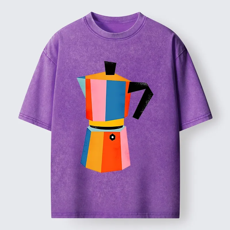Tokyo-Tiger Bright Hues Make Classic Coffee Pot Washed T-Shirt