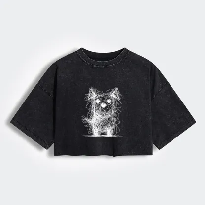 Tokyo-Tiger Scruffy Dog Chaos Art Women's Washed Crop T-Shirt