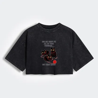Tokyo-Tiger Three Cats Fix All Problems Women's Washed Crop T-Shirt
