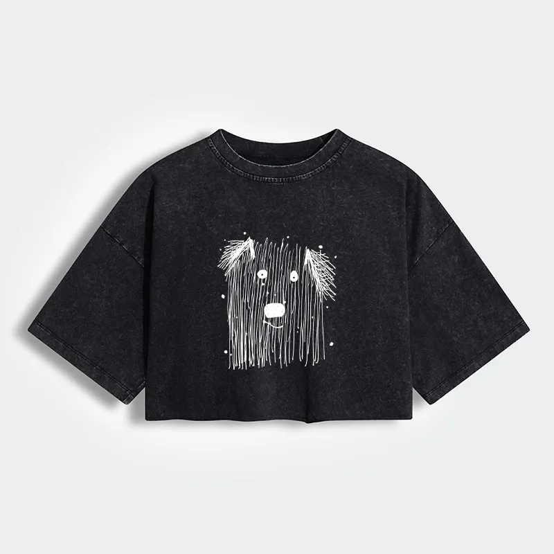 Tokyo-Tiger Fluffy Chaos In Dog Form Women's Washed Crop T-Shirt