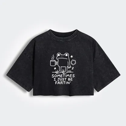 Tokyo-Tiger Sometimes A Frog Just Needs To Fart Women's Washed Crop T-Shirt