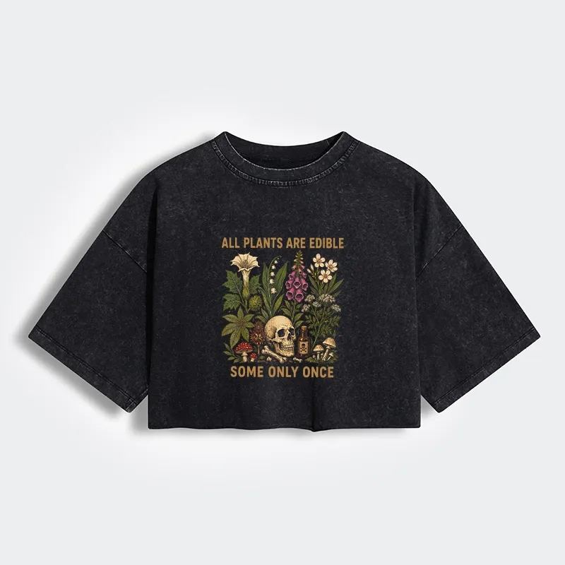 Tokyo-Tiger Edible Plants Some Only Once Joke Women's Washed Crop T-Shirt Sale