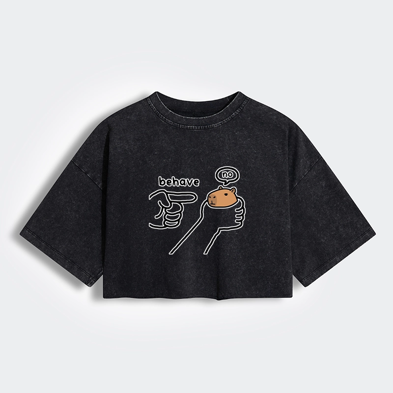 Tokyo-Tiger Dishonest Capybara Women's Washed Crop T-Shirt